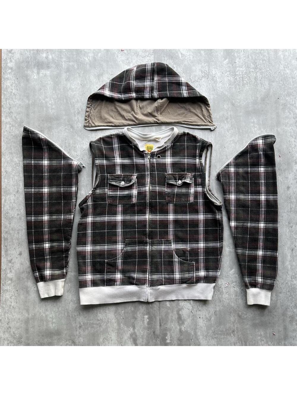 Paul Frank Plaid Hoodie Vest Deconstructible Size Large